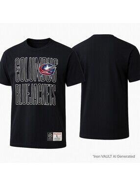 Columbus Blue Jackets Mitchell & Ness Black T-Shirt NHL Licensed Size Large